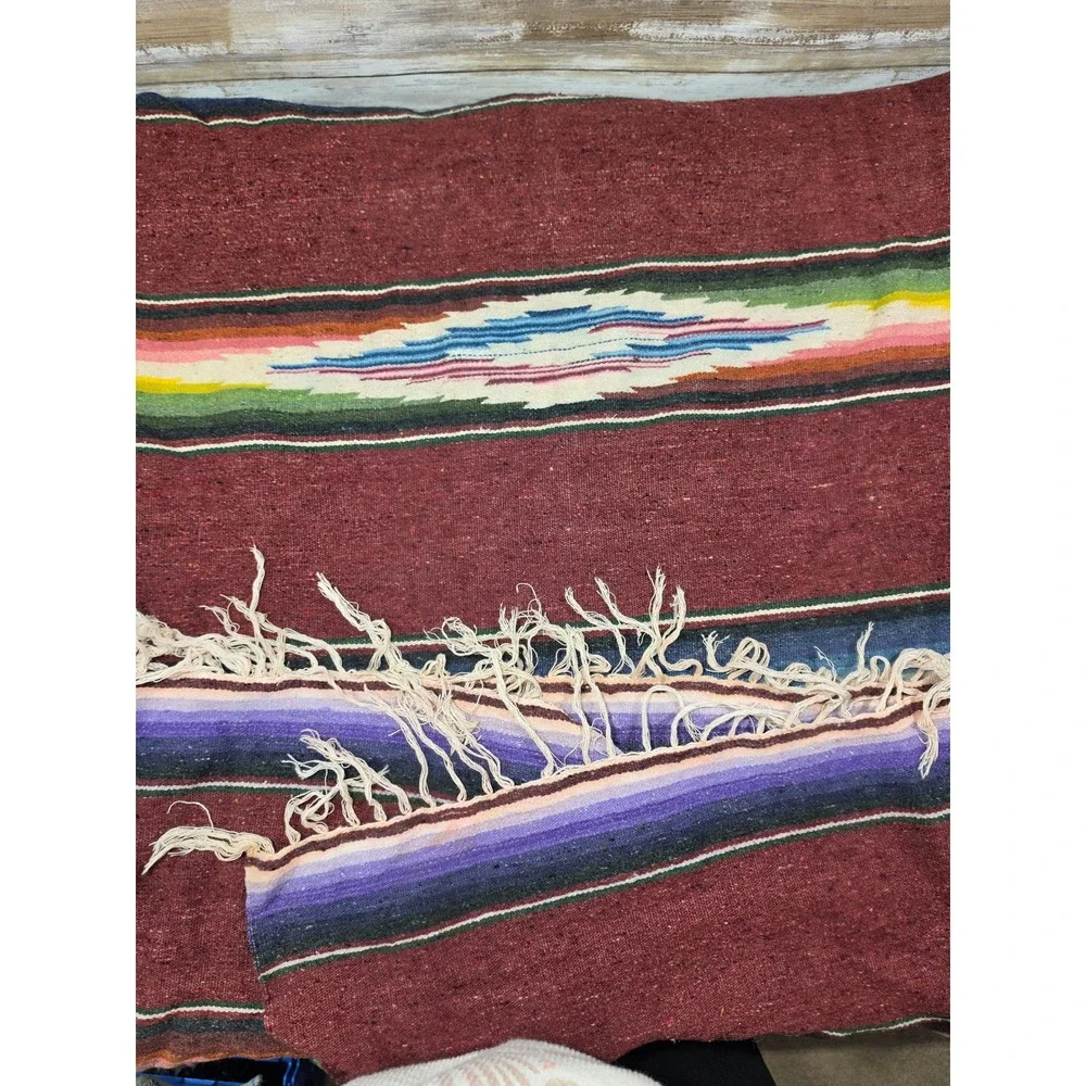 Mexican Serape Blanket Wool Multicolor Stripe‎ Woven Throw 56x88 Southwestern